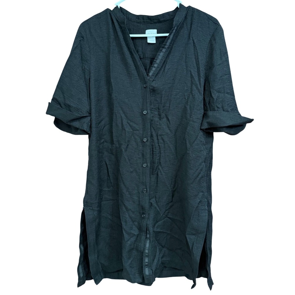 Chico's Womens Black Tunic Dress Button‎ Front Roll Tab Sleeve Size 1 (8-10)